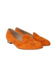 Туфли-балетки на каблуке Giemme, оранжевые замшевые