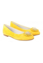 фото Балетки на каблуке Loriblu (Лориблю), желтые замшевые