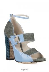 Босоножки на толстом каблуке John Galliano A54250, голубые/мультицвет